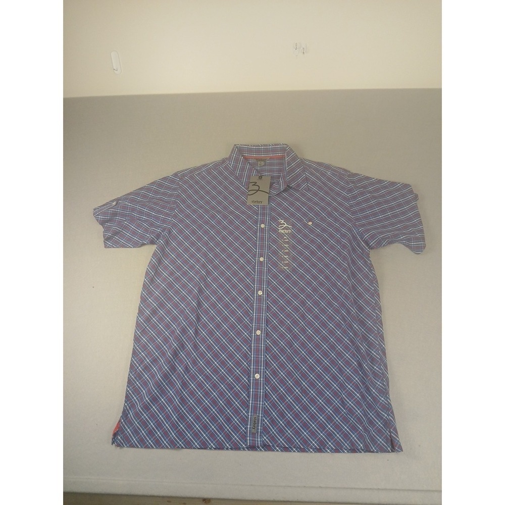 Men's XL Shirt Starbury Button Down Plaid Short Sleeve Collared 100% Cotton New!